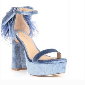 ANTONIO MELANI Janie Velvet Blue Platform Dress Sandals with Bows Size 7.5